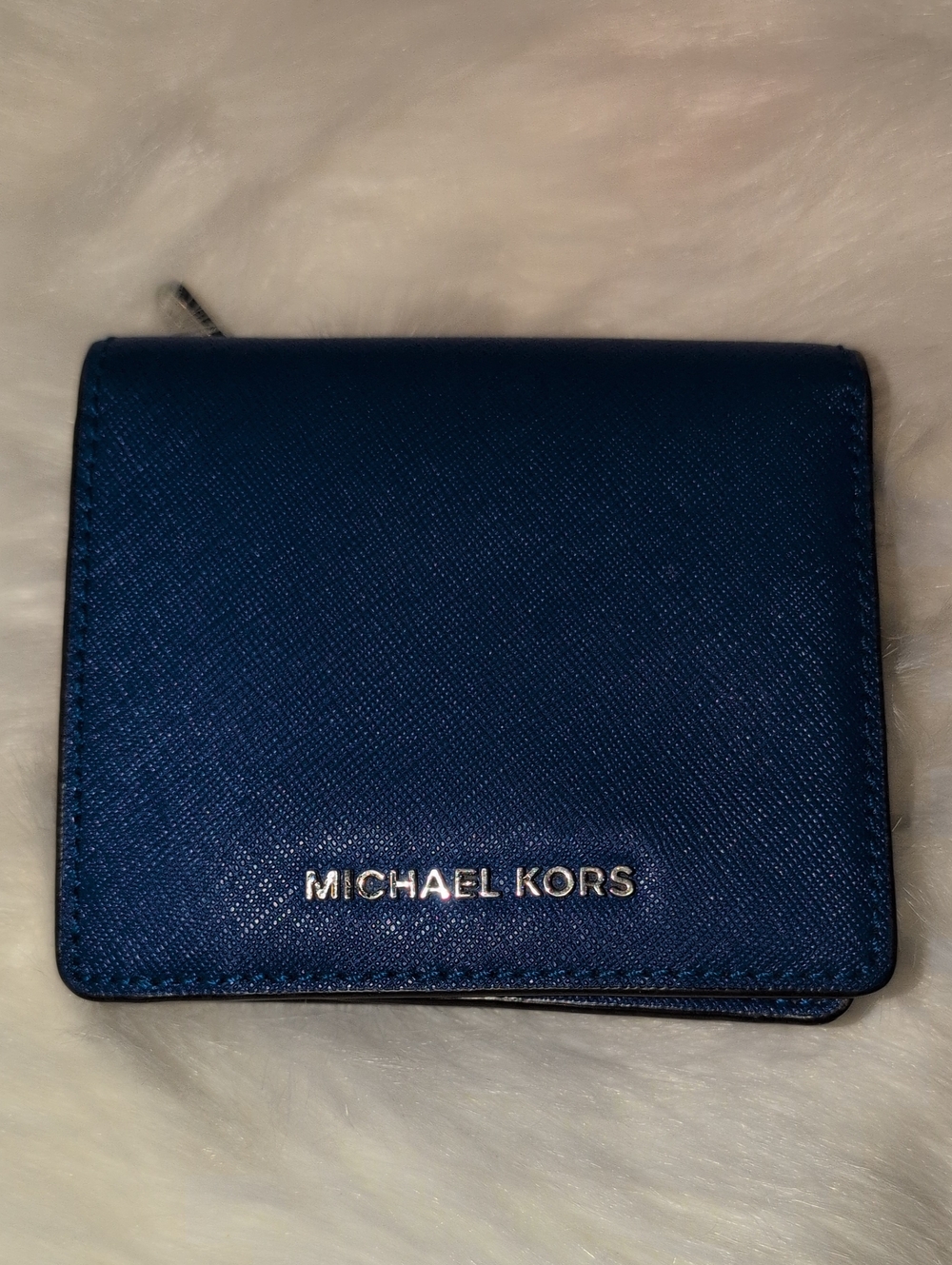 Michael Kors Blue Saffiano Compact Card Holder Wallet